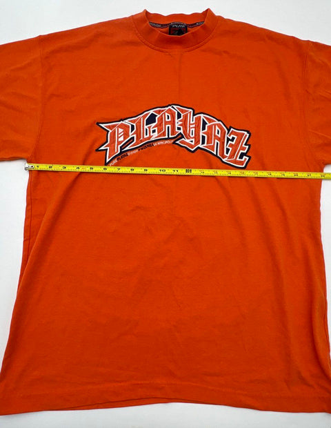 Vintage 90s Pure Playaz Hip Hop Graphic T-Shirt Orange Double Stitch Sz M