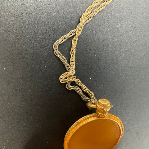 Vintage Max Factor Aquarius Zodiac Solid Perfume Pendant Necklace Gold Tone