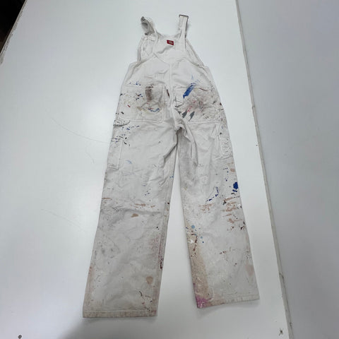 Dickies White Paint Splatter Distressed Bib Overalls Workwear Men's 34x28