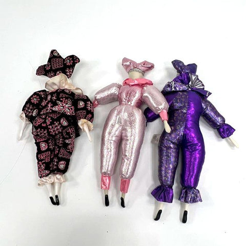 Vintage Sugar Loaf Clown Doll Lot 16 Inch Porcelain 3 Pieces Jester Harlequin