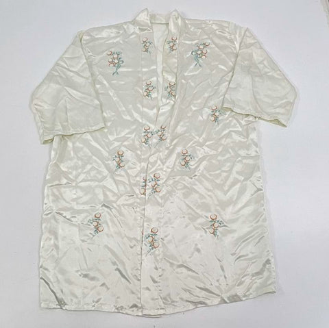 Vintage 60s 70s Embroidered Satin Lingerie Short Robe Bed Jacket Sz L