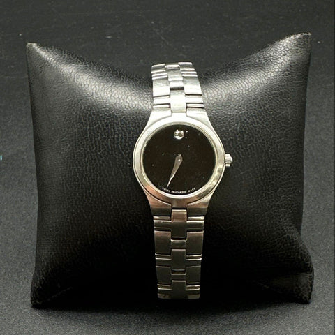 Movado Museum Women's Watch Stainless Steel Black Dial Sapphire Crystal 5.25"