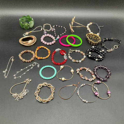 Vintage to Modern Wearable Jewelry Lot 25+ Bracelets Bangles Beaded Charm Chain