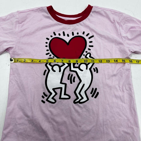 Keith Haring Kids PJ Set Pink Heart Motif T-Shirt Pants Shorts Sz M 10/12