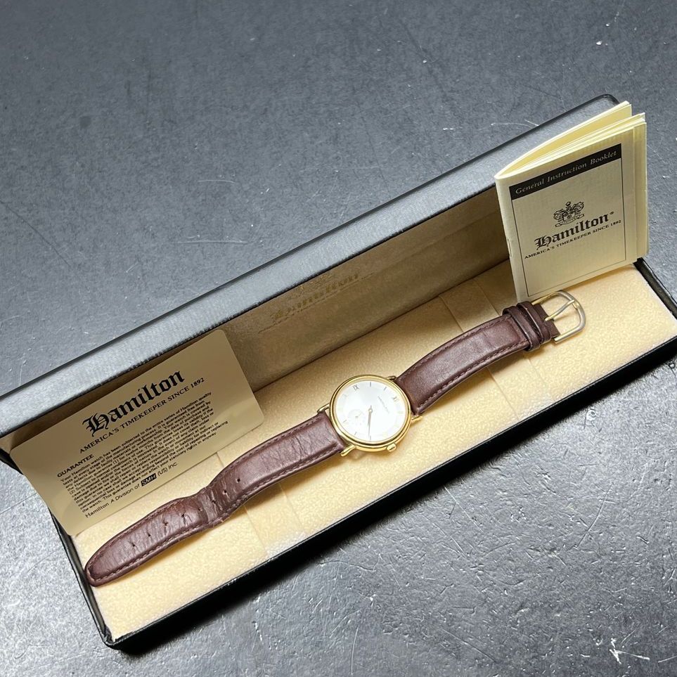 Vintage Hamilton 6210 Mens Wristwatch in Box Tested Ticking Damaged Band