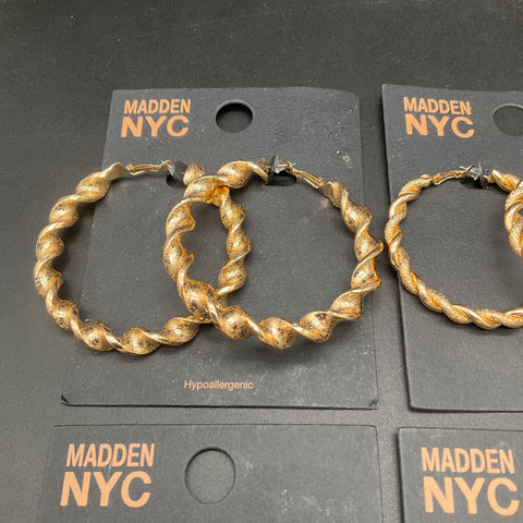 Steve Madden NYC Gold Silver Tone Hoop Earrings Lot 4 Pairs Twisted Textured