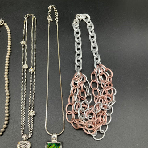 Fashion Jewelry Necklace Lot 9 Count Silver Tone Rose Gold Tone Rhinestone