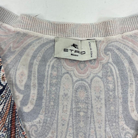 Etro Vintage Y2K Ivory Navy Paisley V-Neck Knit Sweater Women's IT 42
