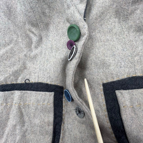 Desigual Women's Tan Gray Wool Blend Art to Wear Blazer Jacket Size 12