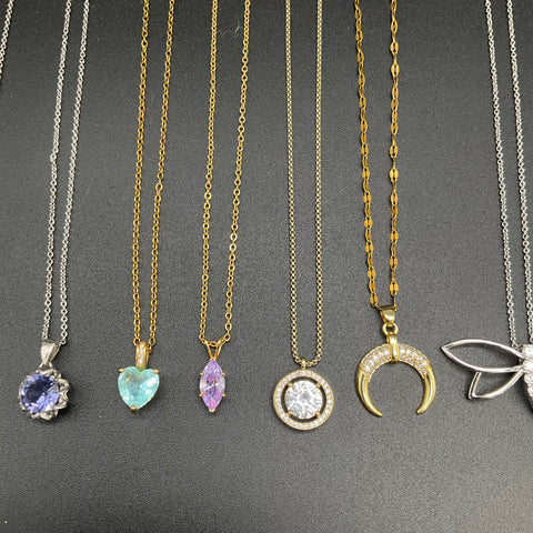 Rhinestone Fashion Costume Jewelry Lot of 14 Necklaces Pendants Cross Heart