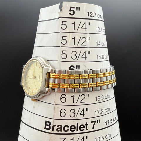 Seiko V701-2B90 Two Tone Stainless Steel Ladies Quartz Watch 6.5" New Battery