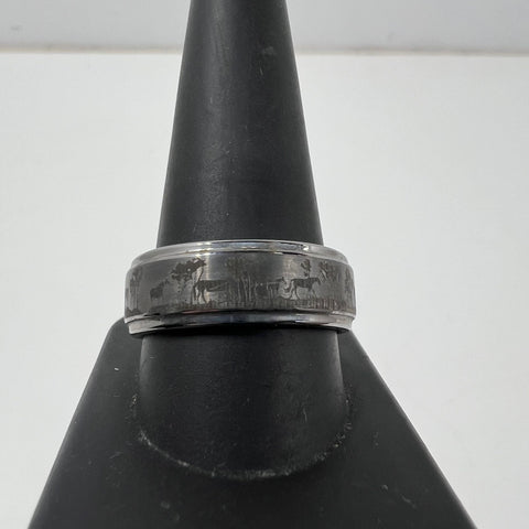 Tungsten Carbide Deer Forest Hunting Scene Wedding Band Ring Size 11