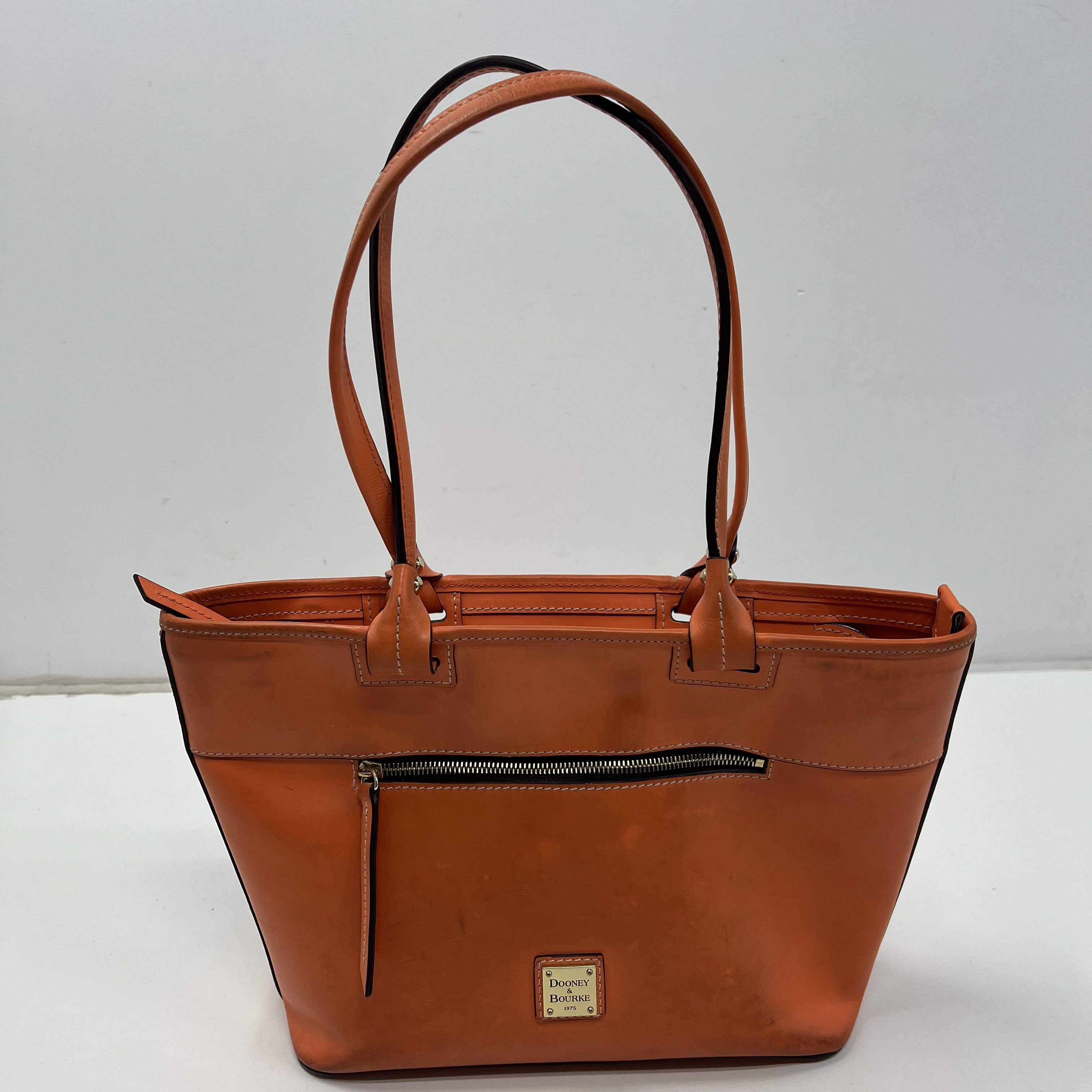 Dooney & Bourke Smooth Leather Small Shopper Tote Bag Orange Authenticated