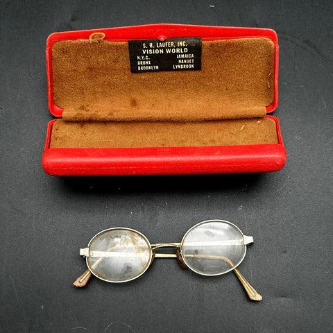 Vintage 50s S.H. Laufer 12K Gold Filled Oval Wire Rim Glasses Frames Sz 4 1/4