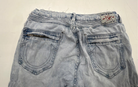 True Religion Men's Rocco Relaxed Skinny Light Wash Distressed Moto Jeans Sz 33
