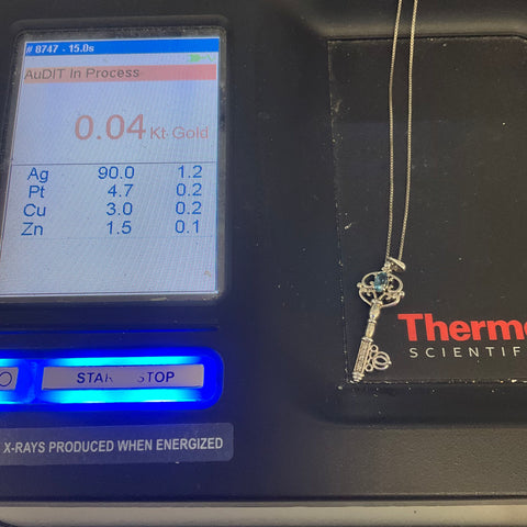 Disney 925 Sterling Silver Platinum Alloy Cinderella Key Necklace Topaz Diamond