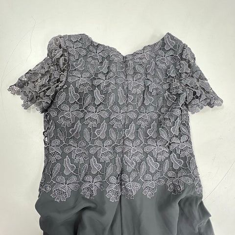 JJ's House Women's Steel Grey Lace Bodice Layered Gown Maxi Dress Size 14 NWT