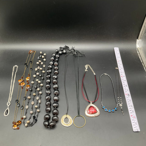 Eclectic Costume Jewelry Lot 9 Necklaces Beaded Chunky Boho Pendant Styles