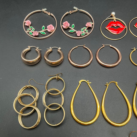Mixed Gold Tone Fashion Earrings Jewelry Lot of 19 Pairs Hoops Enamel Drops