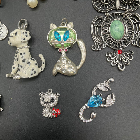 Animal Theme Fashion Jewelry Lot of 12 Pendants Owls Cat Dog Panda Turtle