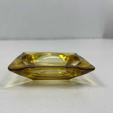 Vintage Amber Glass Square Ashtray Set 2 Piece Mid-Century Modern Barware