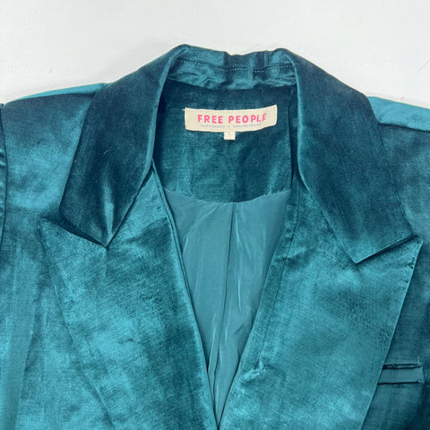 Free People Green Velvet Ashby Double Breasted Blazer Jacket Women's L