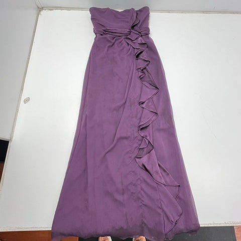 Davids Bridal Purple Strapless Crinkle Chiffon Ruffle Formal Gown Womens