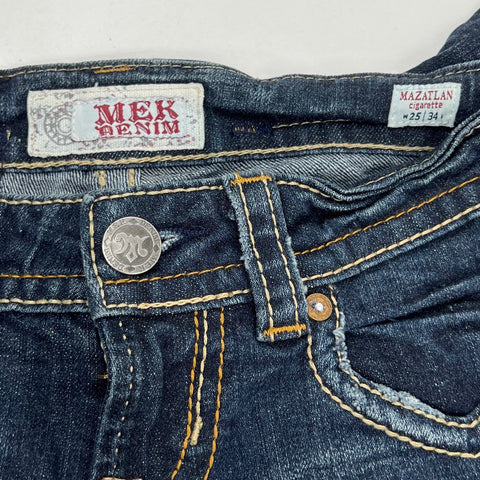 MEK Denim Women's Mazatlan Cigarette Dark Wash Embroidered Flap Pocket Jeans 25