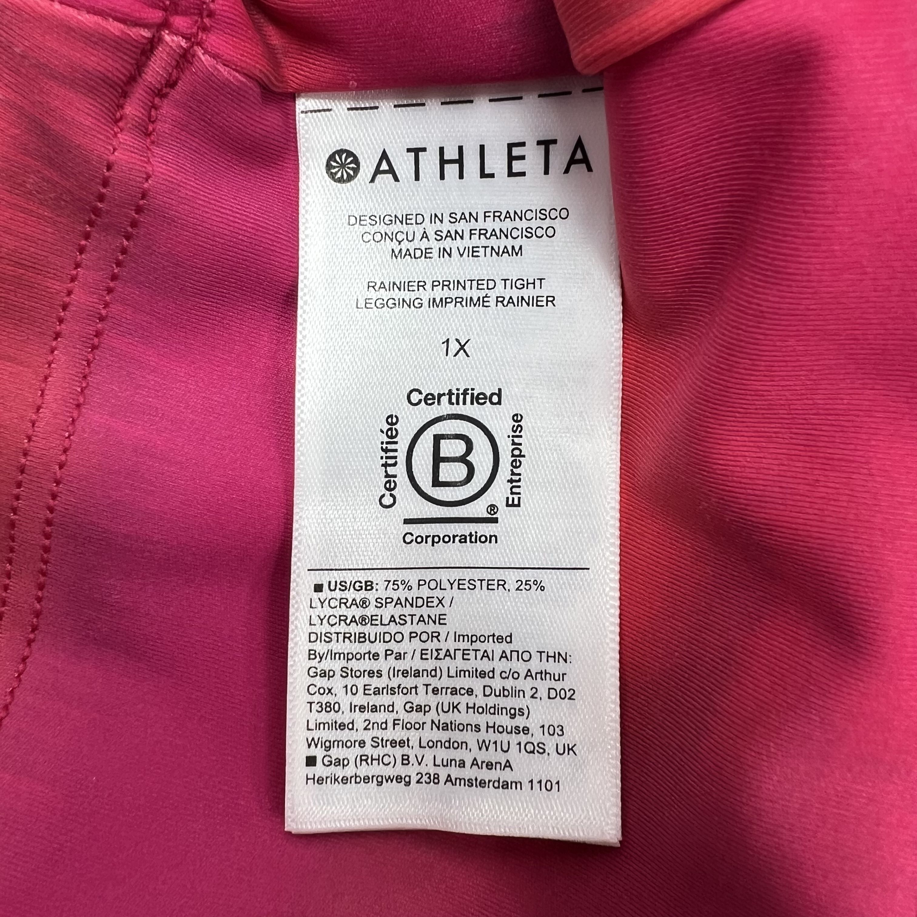 Athleta NWT Pink Rainier Printed Tight High Rise Zip Pocket Leggings Womens 1X