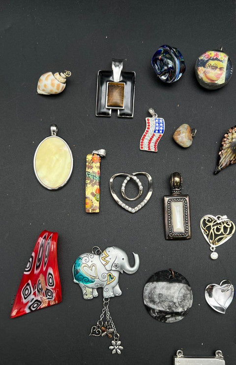 Mixed Costume Jewelry Lot of 30 Pendants Animal Celestial Heart Nature motifs