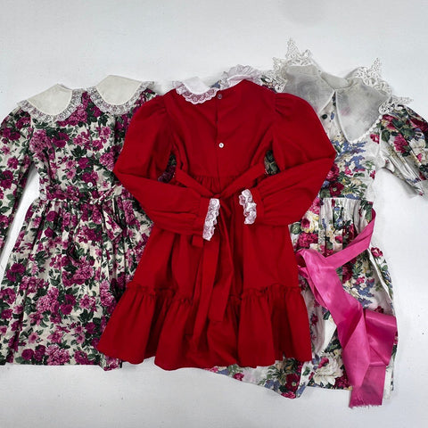 Vintage 80s Polly Flinders & Sarah Kent Girls Smocked Floral Lace Dress Lot 6 7