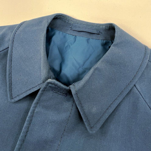 Vintage 80s Henson Blue Swiss Fabric Trench Coat Raincoat Plaid Lined Men's