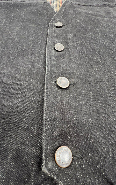 Vintage 90s Wrangler Plaid Lined Black Denim Cinch Back Vest Sz L