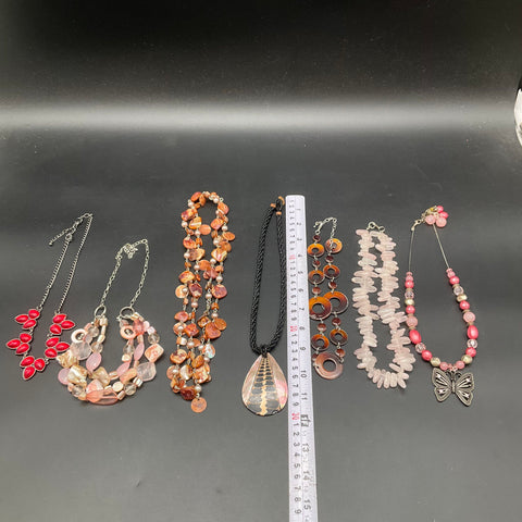 Vintage & Modern Necklace Jewelry Lot of 7 Shell Rose Quartz Butterfly Beaded