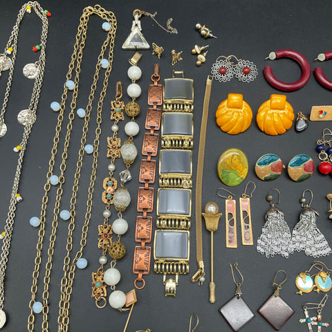Vintage to Modern Costume Jewelry Lot 0.8 Lbs Necklaces Earrings Bracelets 45pc