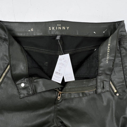White House Black Market Women's Coated Moto Skinny Pants Black Sz 6R NWT