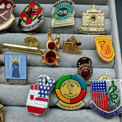 Vintage to Modern Costume Lapel Pin Lot Mixed Themes Military Nursing Religious