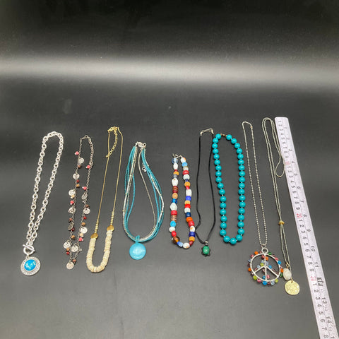 Mixed Costume Jewelry Lot 9 Necklaces Beaded Pendant Boho KC Royals Sports Style