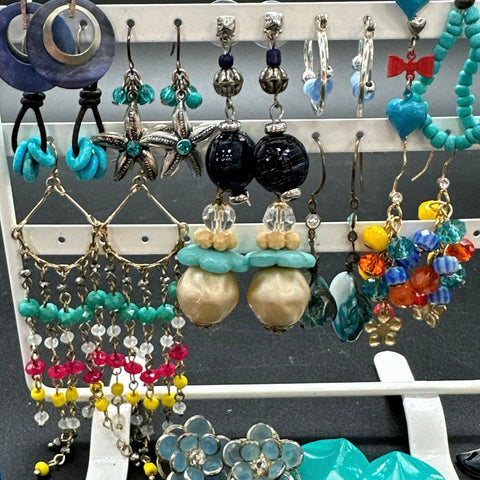 Vintage and Modern Costume Jewelry Earring Lot of 24 Pairs Studs Dangles Hoops