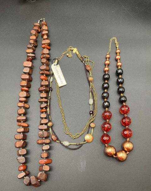 Laura Ashley Costume Jewelry Lot of 12 Earth Tone Chunky Bohemian Necklaces
