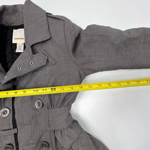 Diesel Women's Gray Houndstooth Wool Blend A-Line Trench Coat Quilted Lined XXS