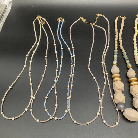 Vintage to Modern Costume Jewelry Lot 0.75 lbs Agate Beaded Multi-strand Chains