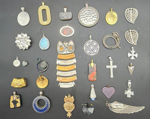 Costume Jewelry Pendant Lot 31pc Vintage to Modern Includes Lia Sophia & Owl