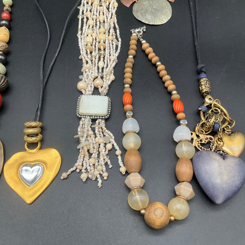 Boho Artisan Statement Necklace Jewelry Lot of 10 Beaded Shell Stone Hippie