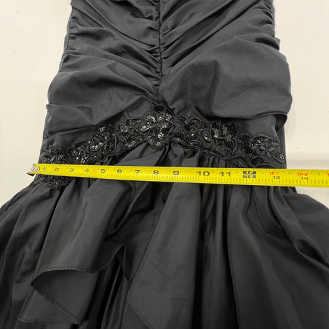 Vintage 80s Zum Zum Black Puff Sleeve Tiered Ruffle Prom Dress Goth Sz 5/6