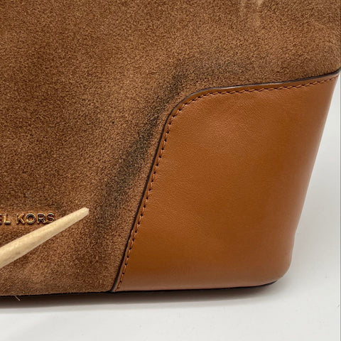 Michael Kors Brown Suede Leather Bucket Bag Drawstring Crossbody with Wallet