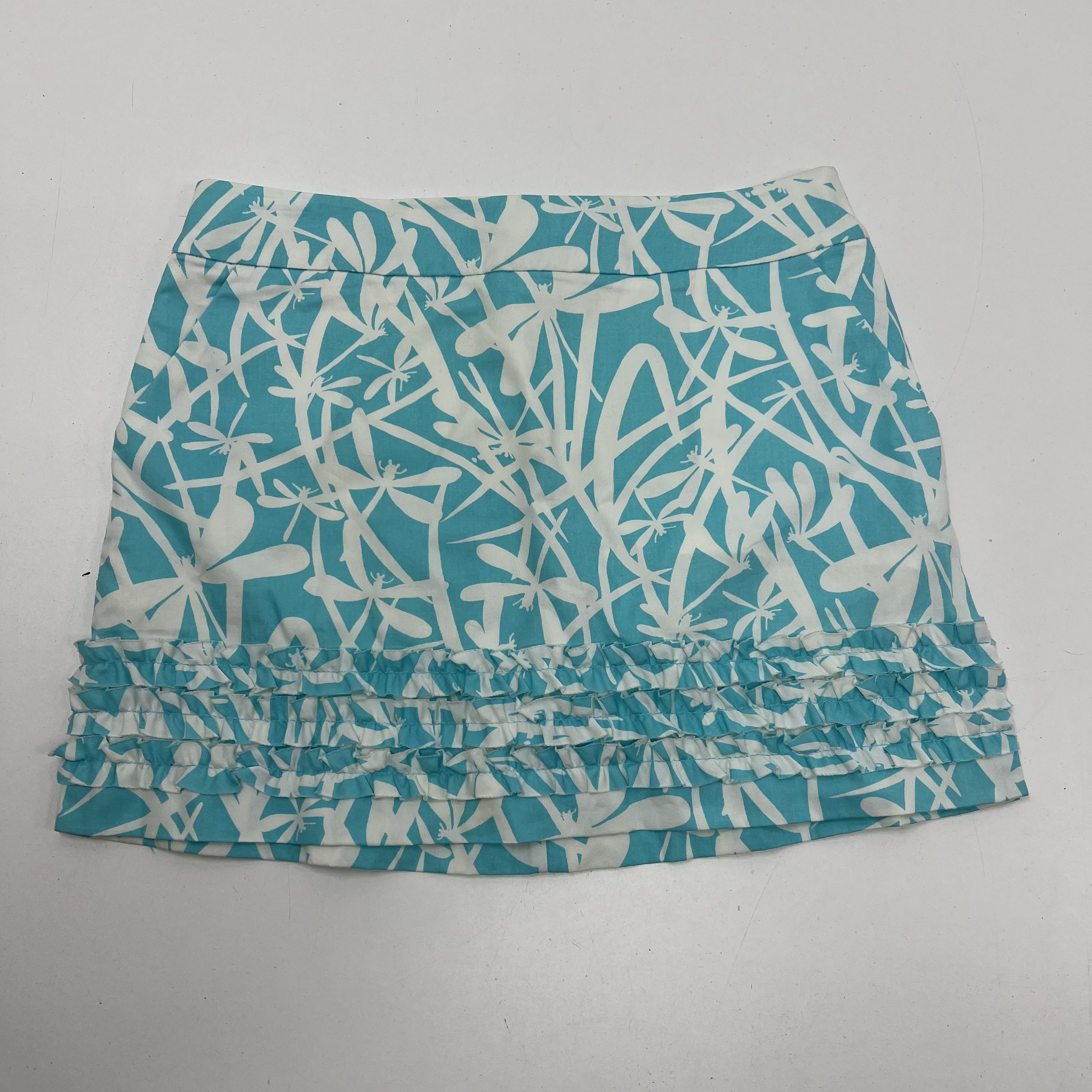 Lilly Pulitzer Marigold Ruffle Dragonfly Print Skort Cotton Teal White Size 2