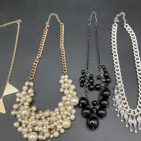J. Crew & Mixed Fashion Necklace Lot of 6 Statement Bib Faux Pearl Rhinestone