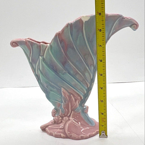 Vintage Royal Haeger Shell Vase Iridescent Drip Glaze Pink Green Blue 9 Inch