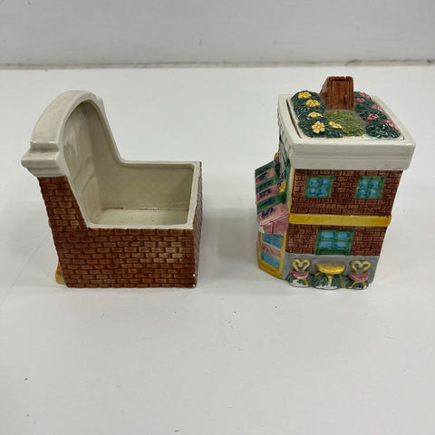 1995 Fitz and Floyd Omnibus Village House Lot Jars Shakers Grocery Sweets Bank